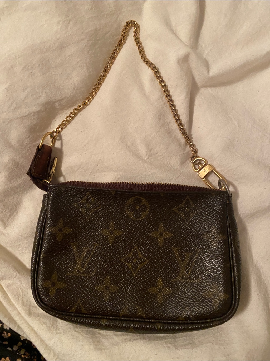 Louis Vuitton Monogram Mini Wristlet In Brown And Gold